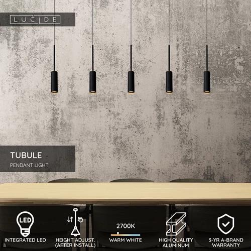 Lucide TUBULE - Pendant light - LED - 5x7W 2700K - Black - USP